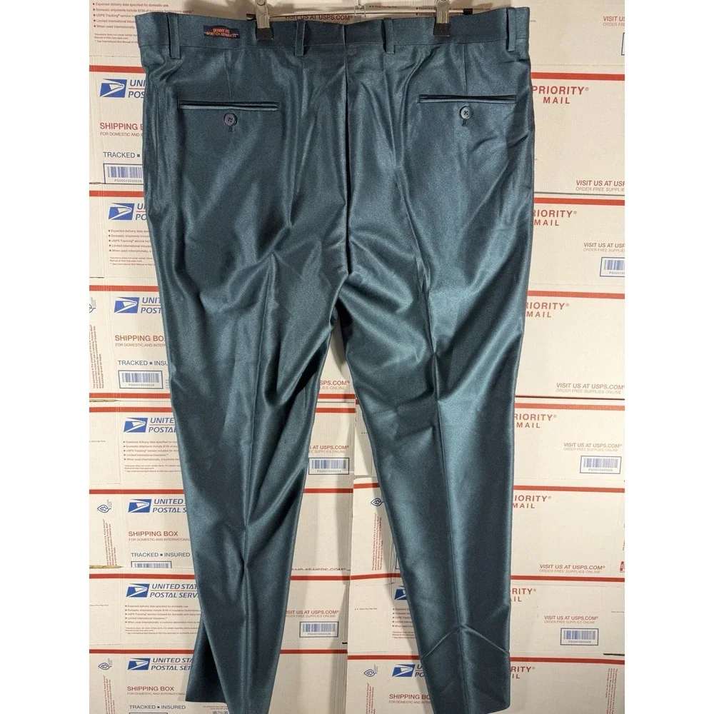 Brand New Egara Men's Sz 32X32 Shiny Turquoise Skinny Fit Stretch Trousers Pants